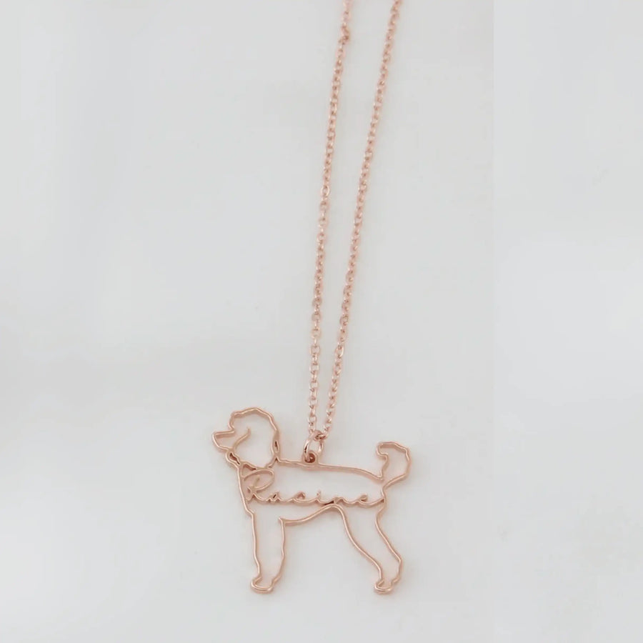Hand Made Dog Necklace with Name, 18K Rose Gold Plated