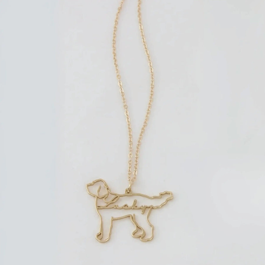 Hand Made Dog Necklace with Name, 18K Gold Plated