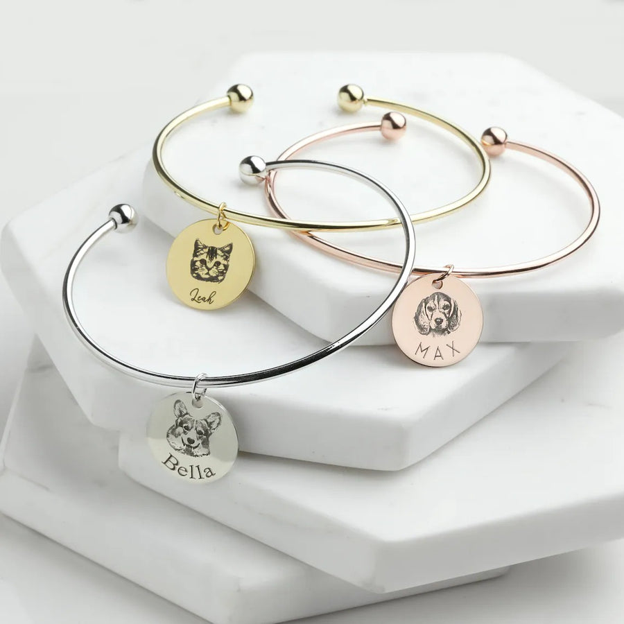 Custom Personalized Pet Pendant Bangle Bracelet