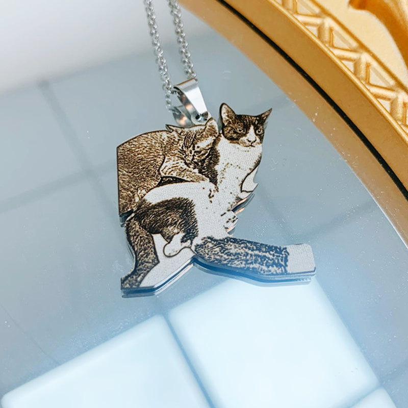Personalized, Silhouette Engraved Pet Photo Necklace