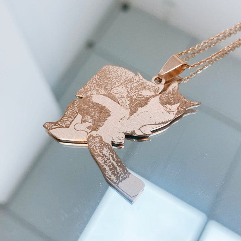 Personalized, Silhouette Engraved Pet Photo Necklace