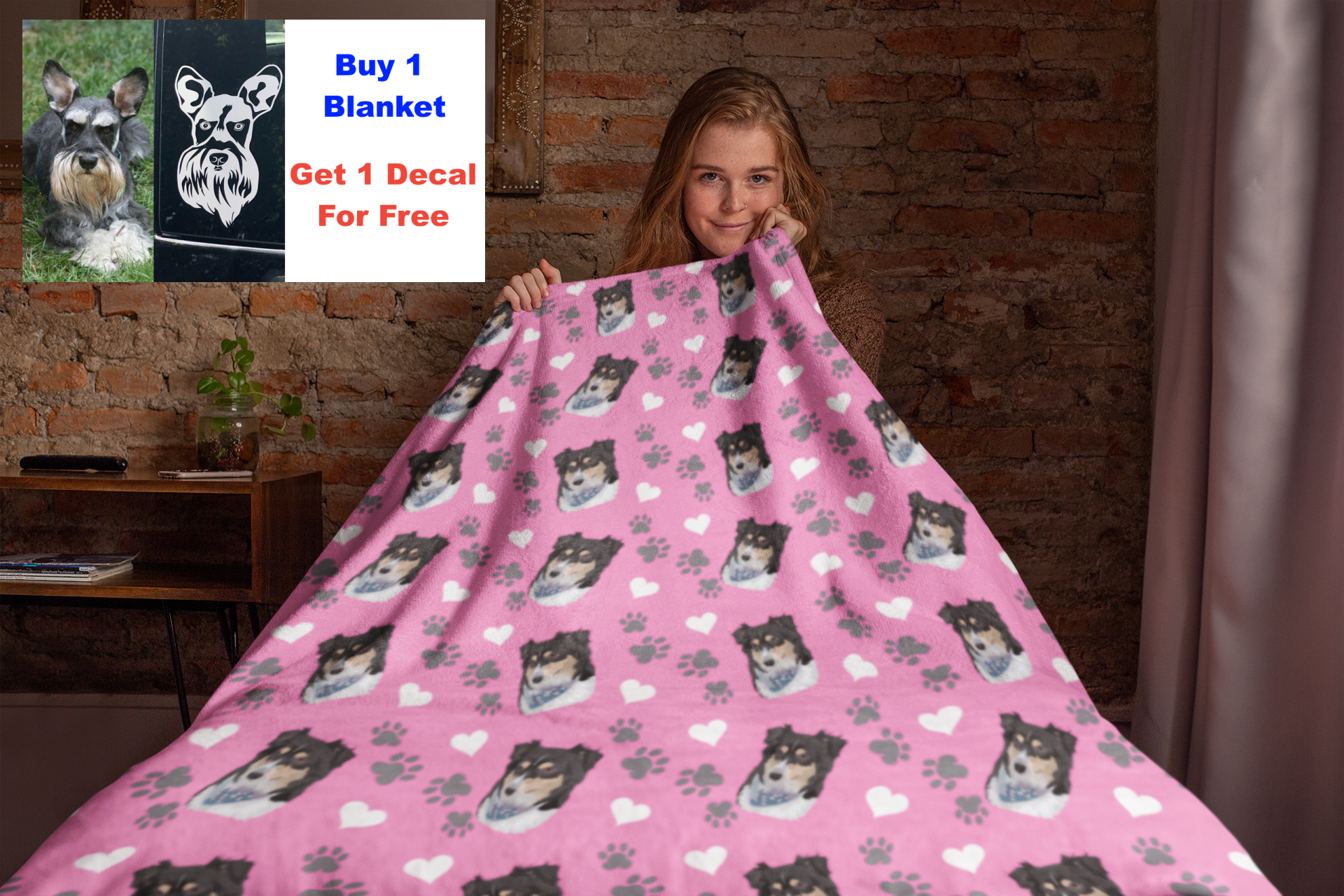 Custom Pet Velveteen Plush Blanket BOGO Decal