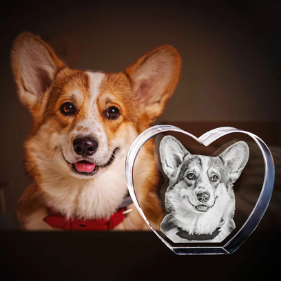 Personalized 3D Pet Photo Heart Shaped Crystal - Not Just For Pets! (With Free Custom Socks)