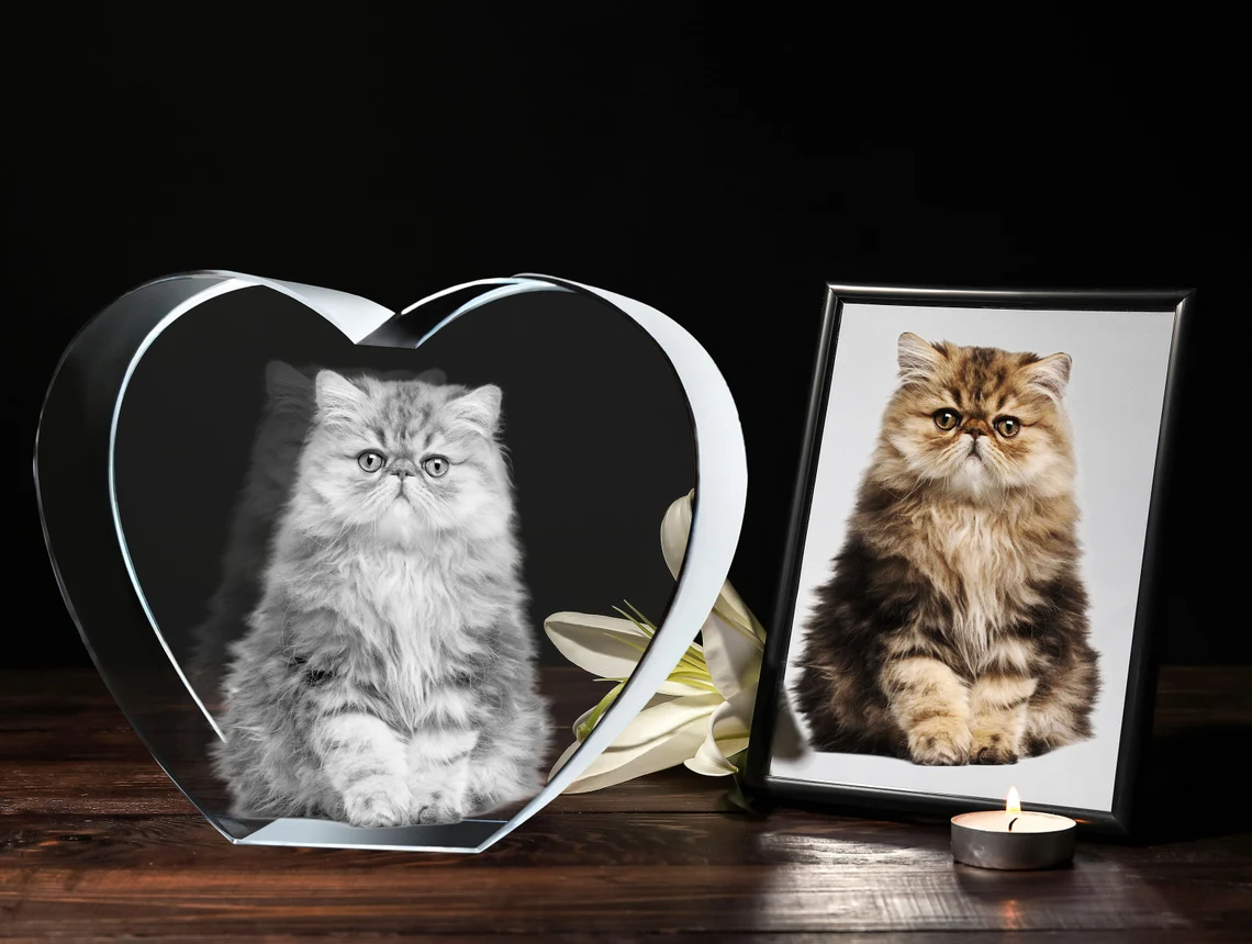 Personalized 3D Pet Photo Heart Shaped Crystal - Not Just For Pets!