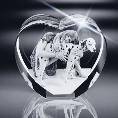 Personalized 3D Pet Photo Heart Shaped Crystal - Not Just For Pets! (With Free Custom Socks)