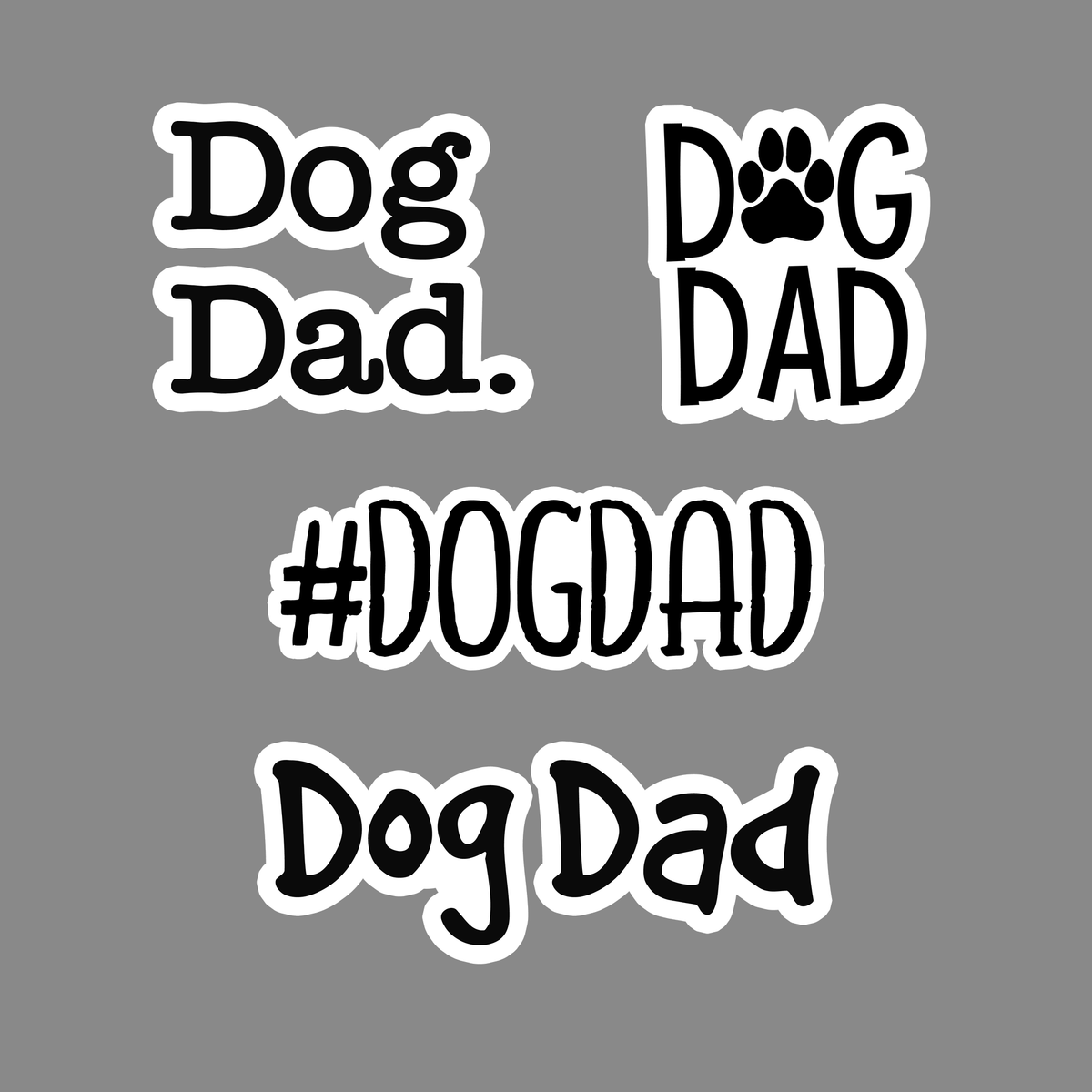 Dog dad stickers in different fonts