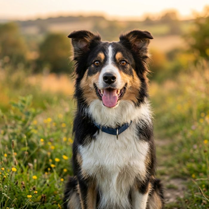 A sharp, well-lit photo of a dog at eye level